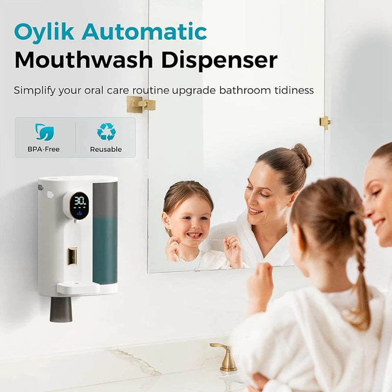 Automatic Mouthwash Dispenser For Bathroom With 2 Cups 4 Levels And LED Screen Electric Smart Mouthwash Dispenser