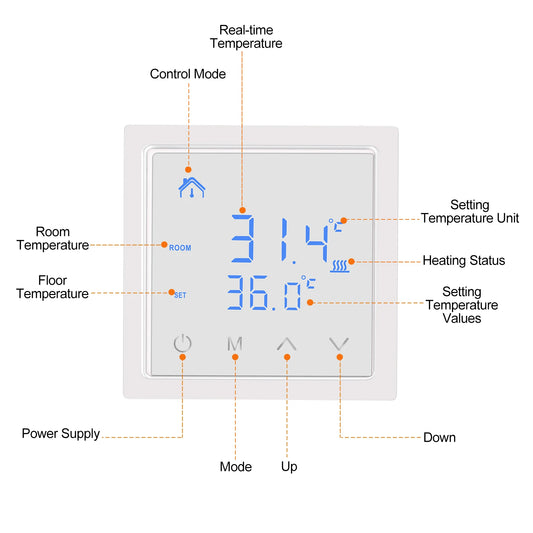 MH-1828 Smart Thermostat 16A Floor Heating Temperature Controller with LED Touch Screen 85-265V Electric Heating Control
